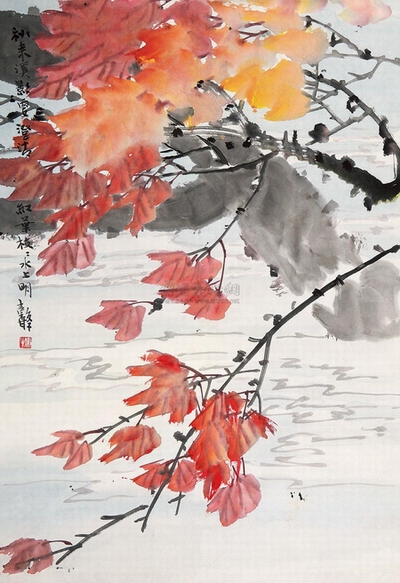 张继馨:《溪影枫叶图》